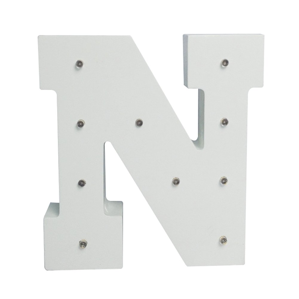 Your Name in Lights - White Wooden Light Up Letters A-Z Wedding Baby Standing or Wall Mounted Decoration (N)