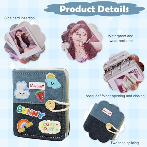 Image of HASTHIP DIY Pocket Photo Album Holds Up 40-Photoes Fashion Patchwork Photo Album with Cartoon Embroidery Decals Cartoon Instant Square Films Pocket Album Kpop Star Photocards Binder Album