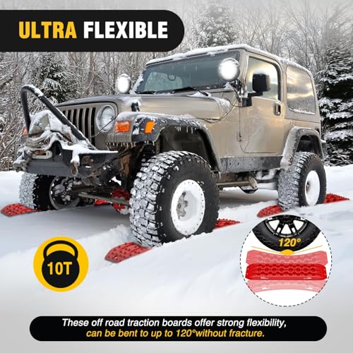 Image of Nilight Recovery Off-road Traction Boards Emergency Tire Mats For 4WD 4X4 Mud Sand Snow with 2PCS Mounting kit Zipper Bag 2 leashes (Red)