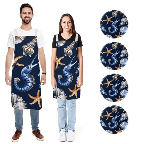 Tabliers imperméables lot de 2 bleu motif océan avec poches réglables