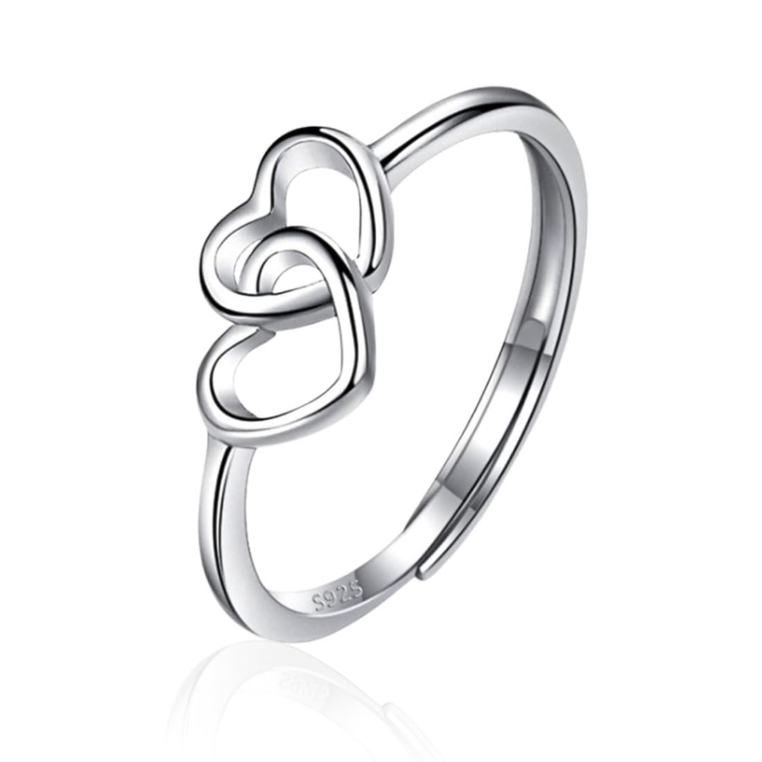 CPSYTE Anillo de plata Corazón Anillos ajustables Joyería de plata Anillos de moda para las señoras Mujeres Novia Niña Hermana Madre Regalos de cumpleaños