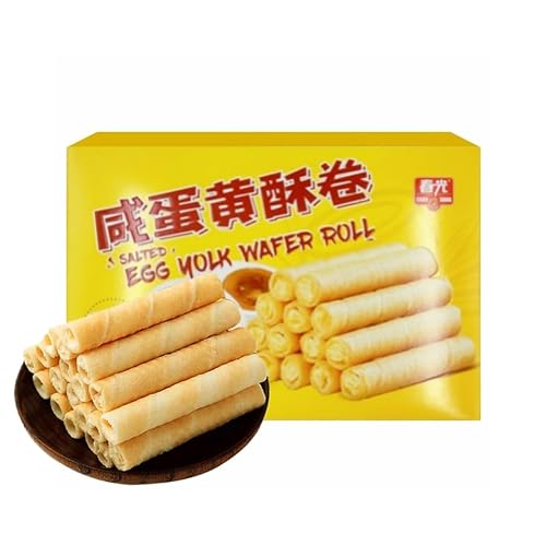 選べる 駄菓子 春光 咸蛋黄酥巻 玉子入りウエハースロール 椰香酥巻 ココナッツロール 榴?酥巻 ドリアン風味ロール 卵巻き菓子 酥卷 餅乾 個装 小分け 中華菓子 (咸蛋黄酥卷 玉子入りウエハースロール 150g, 1点)