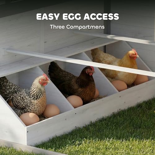 Image of PawHut Chicken Coop, Wooden Hen House Outdoor Playhouse for 2-4 Chickens, Poultry Cage with Nesting Box, Planter Pots and Boxes, Windows, Rabbit Hutch for Backyard, 50 inch x 44 inch x 54 inch, White