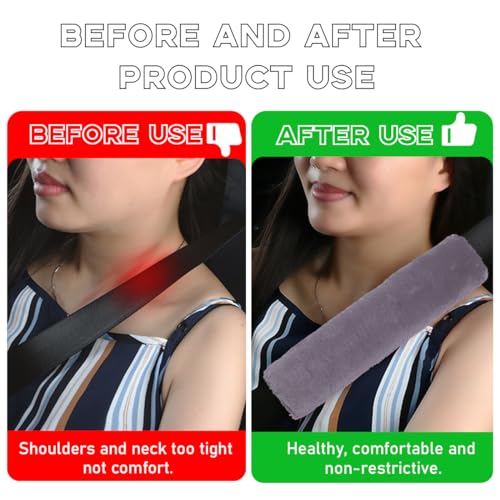 povtii 2PCS Car Seat Belt Cover Pad, Soft Auto Seatbelt Protector for a More Comfortable Driving, Fluffy Plush Seatbelt Shoulder Pad for All Vehicles and Backpack, Car Accessories (Gray) - Image 5