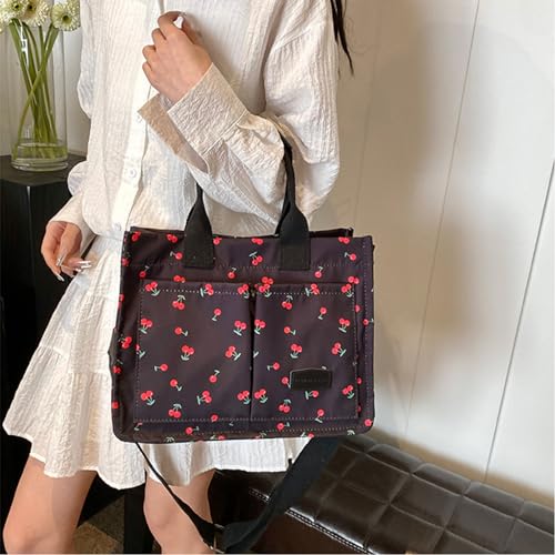 Image of Cherry Tote Bag for Women Canvas Patched Purse Cute Shoulder Bag Multi-Pocket Satchel Handbag for work travel
