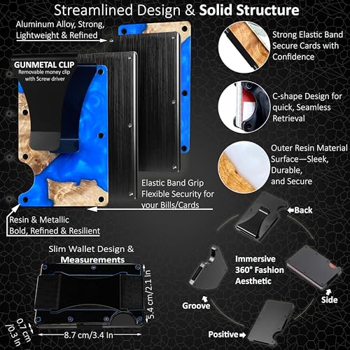 Resin Wood Pattern Aluminum Wallet for Men & Women, Slim, Minimalistic & Seamless Blocks RFID Scanners with a Money Clip Card Holder Wallet Clip Blue 5