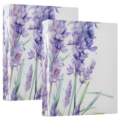 Image of Purple Lavender Flower C 3 Ring Binder with 2 Interior Pockets 1.5 inch Binders 3 Ring Heavy Duty Fit 8.5 inch x 11 inch Letter Size for Office School, 2 Pack
