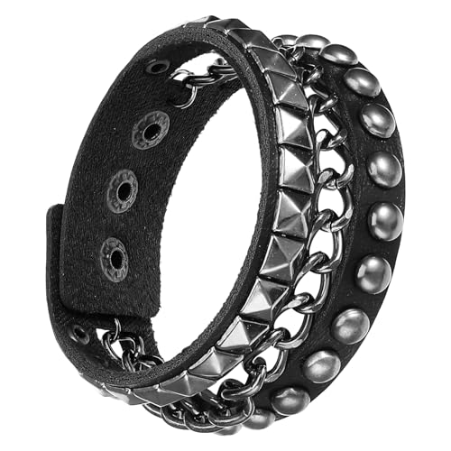 1 PCS Spike Bracelets, Punk Rock Studded Bracelet Leather Studded Bracelet Snap Button Metal Wristband Cuff Wrap Bangle Adjustable for Men Women Rocker Outfits Accessories