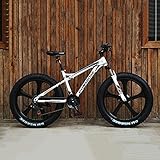 PBTRM Bicicletas De Montaña 26 Pulgadas/21 Velocidad Bicicleta De Montaña De Fat Tire para Adultos, Marco De Acero De Alto Carbono Doble Suspensión Completa Doble Freno De Disco,Blanco