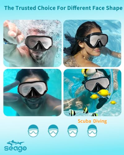 Image of Seago Adult Swim Goggles Mask Mirrored Tempered Lens, Anti UV /Fog No Blurring Clear Wide View with Nose Cover for Men Women