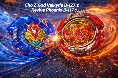 Image of Cho Z God Valkyrie B-127 & Revive Phoenix B-117 Spinning Top V2 Combo with Launchers | Battle Gyro Toy Set | High Speed Fighting Tops for Kids Boys Girls