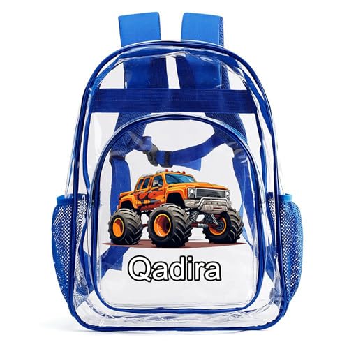 Personalized Kids Clear Backpack For Boys Girls, Custom Clear Backpack With Name Car Decor, Heavy Duty PVC Transparent Bookbag, First Day Of School Kindergarten Toddler Teen Schoolbag