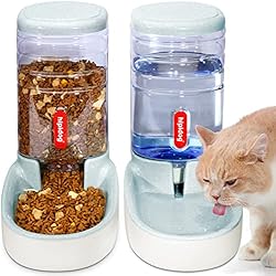 Dispensador Alimento Mascotas UniqueFit Pets Gatos Perros Riego automático y alimentador de Alimentos 3.8 L con 1 * dispensador de Agua y 1 * alimentador automático para Mascotas (A-Gray)