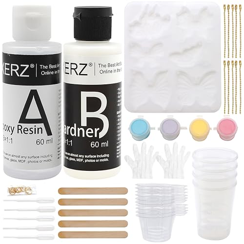 Exerz Kit de resina epoxi transparente para manualidades: set completo para arte creativo con resina DIY (moldes de mariposa)