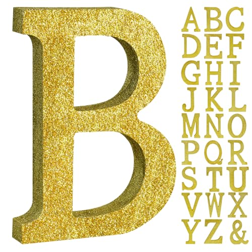 Image of TONIFUL 8 Inch Gold Glitter Letter B Table Centerpiece A-Z Gold Birthday Party Decorations,Gold Alphabet B for Birthday,Chrismas,Graduation,Bridal Shower,Wedding,Anniversary Party Supplies