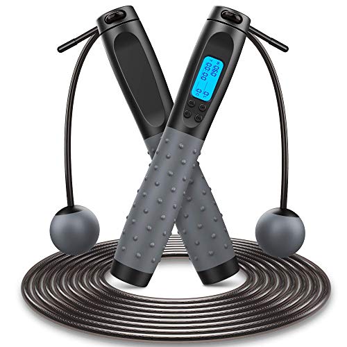 Jump Rope, Weighted Jump Rope for Fitness, Cordless jump rope Length Adjustable, Jumping Rope with Digital Calorie Counter, Speed Skipping Rope Ropeless jump rope Indoor Outdoor for Kids Women Men