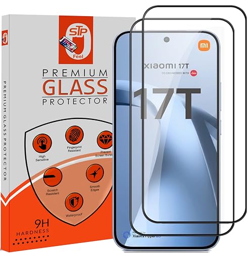 Image of STP FEEL Premium Tempered Glass Screen Protector Guard Compatible For Xiaomi 17T 5G (6.59 Inch, Pack of 2) | Edge to Edge Coverage With Easy to installation kit for Smartphone