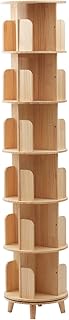 Rotating Bookshelf Made of Pine Wood Open Design Book Rack Plants Storage Display Holder Stand Floor Standing Display Bookcase (6 layer)
