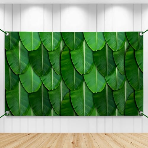 Indian Pooja Green Banana Leaf Banner Backdrop Decoration 7.5 x 5 Feet
