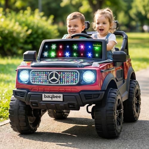 Image of Baybee Benzie Pro Battery Operated Jeep for Kids | Baby Ride on Electric Car with Parental Control, RGB Lights & Music | Rechargeable Big Battery Car for Kids 2 to 6 Years (Metallic Red)