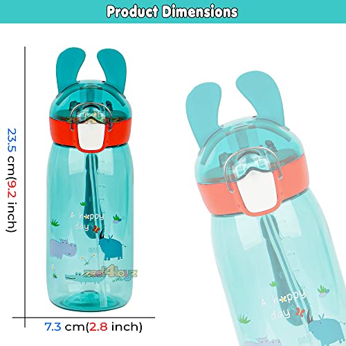 Image of Zest 4 Toyz Bunny Ear Water Bottle for Kids Leak-Proof Sipper Bottle with Flip Straw BPA-Free Portable School Bottle with Strap for Boys & Girls- Green (550ML)