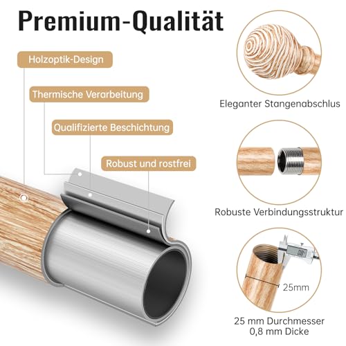 Tringle à rideau extensible 76-152 cm marron Ø 25 mm pour fixation mur ou plafond - 4
