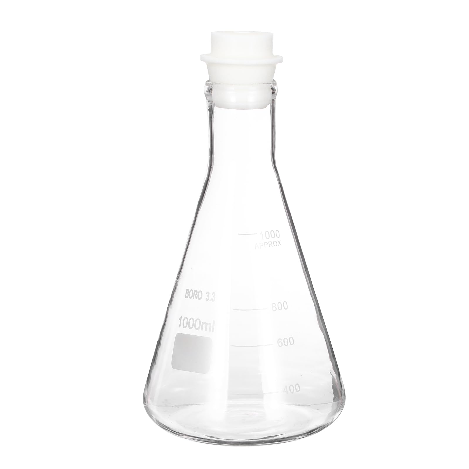 PATIKIL PATIKIL Matraz Erlenmeyer De Boca Vidrio De Silicona Arena Transparente|Estrecha 1000ml 33.8oz Borosilicato 3.3 Con Tapón Núcleo De Matraces Graduados Con Escala Impresa Para