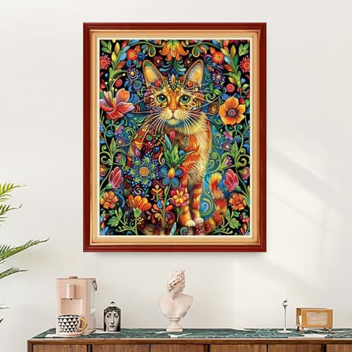 Image of Findvoor Stamped Cross Stitch Kits for Beginners Full Range of Cross Stitching Embroidery Pattern for Adults, 11CT DIY Needlepoint Embroidery Starter Kits-Colorful Cat 16x20 inch