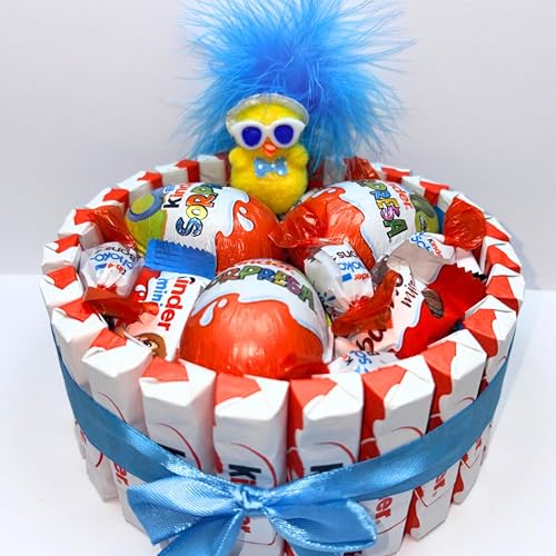 Donda's House® Mona de Pascua. Huevo de Pascua. 40 Piezas Kinder. Huevo Sorpresa kinder, Schokobons. Pollito de Pascua. Mona Verde. (Azul)