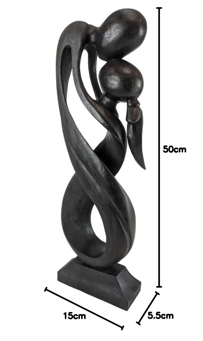 Statue "Famille Unie" En Bois Teinté - 20 Cm De Hauteur - Sculpture Artisanale De Bali - Cadeau Symbolique Pour Naissance, Baptême