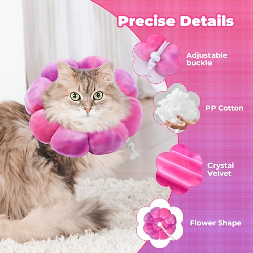 Image of Flower Cat Cone, Uadonile Adjustable Dog Cone Collar, Soft Dog Elizabethan Collar Recovery E Collar After Surgery, Recovery E-Collar for Kittens /Puppies and Cats Recovery(Tie-dye Rose Purple, L)