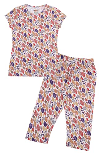 Image of SINI MINI Round Neck with Half Sleeve Top & Capri Beige Girls Casual Pack of 1 Night Suit Set