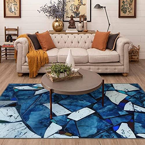 Area Runner Rug Non-Slip Throw Rugs Blue and Gray Tone Marble Stone Texture for Background Marble Floor or Carpet Playmat Yoga Indoor Floor Carpet Patio Door Mat for Living Room Home Decor