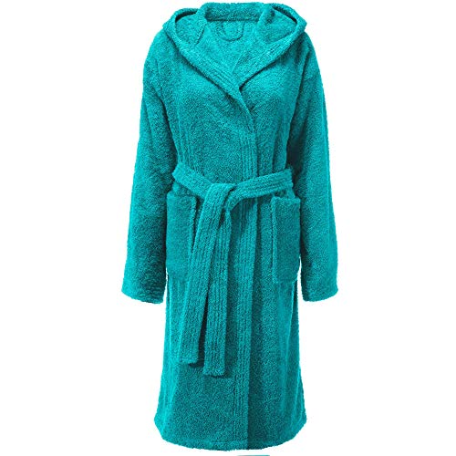 CelinaTex - Albornoz de mujer con capucha y ribete, de algodón, bata de rizo para hombre, tallas S - XXL Turquesa corte para mujer S