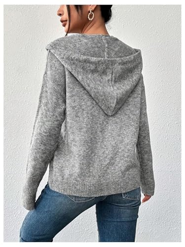 Women's Hooded Cardigan Sweater Long Sleeve Button Front Ribbed Knit Jacket Cardigan Trendy2