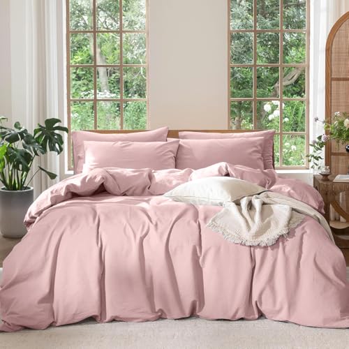 Boqingzhu Bettwäsche 135x200 cm Ägyptische Baumwolle Rosa Altrosa Uni Weich Bügelfrei Bettwäsche Set Einzelbett Baumwoll Bettbezug 135 x 200 und Kissenbezug mit Reißverschluss