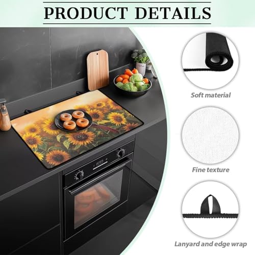 Image of Sunflower Cardinal Stove Top Cover for Electric Stove(30 x21 Inches), Insulation Counter Tops Cover, Heat Resistant Glass Cooktop Protector, Folding Dish Drying Mats for Kitchen Easy to Clean