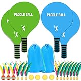2 Beach Paddle Ball Sets - Large Paddleball Rackets, Comfortable Anti-Slip Grip, Outdoor Sports Toys for Adults Family Games Beach Yard Lawn Party Supplies, Blue Green