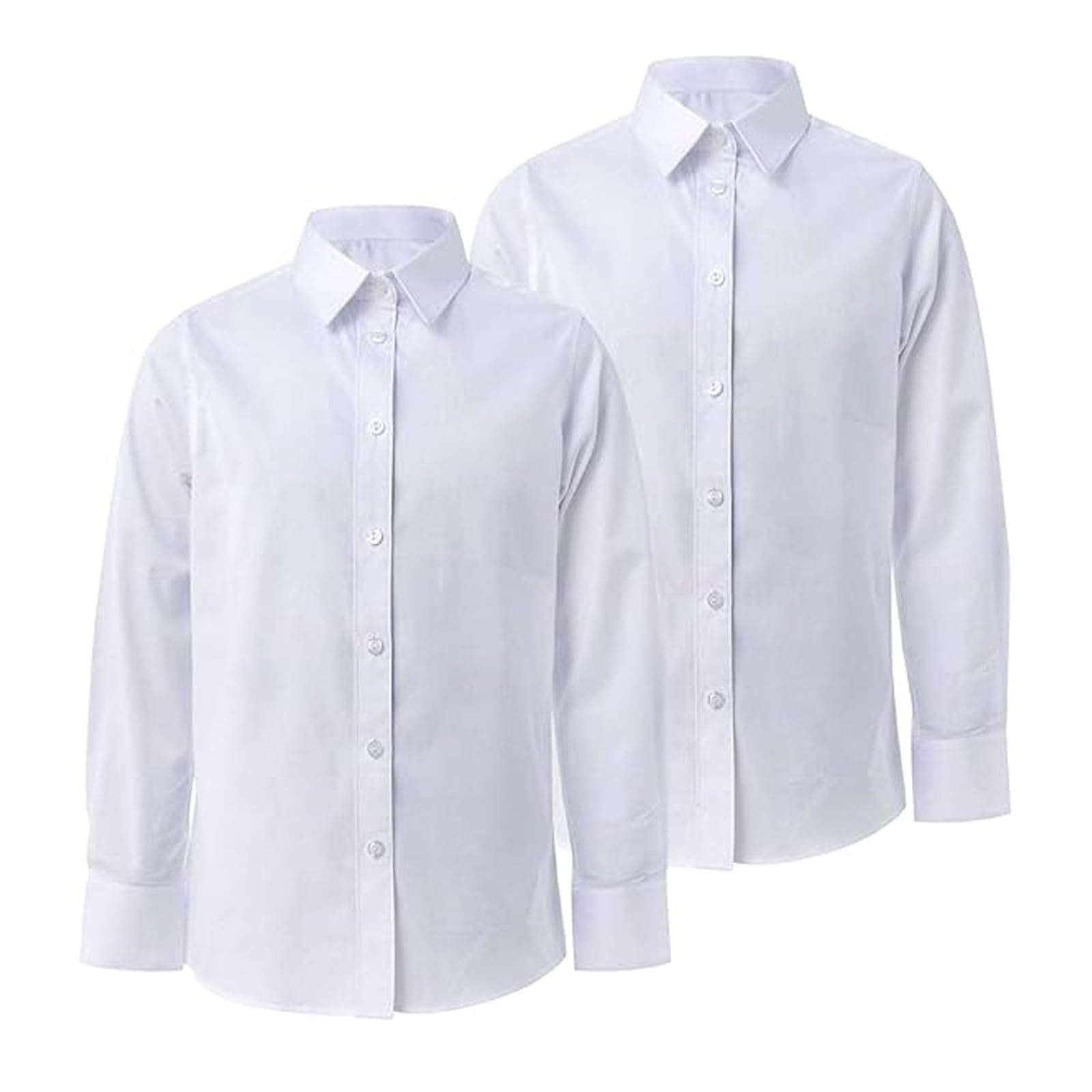 Confezione da 2 camicie bianche per la scuola a maniche lunghe, in cotone, imitazione di cotone, camicie scolastiche per bambini