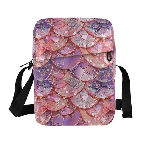Crossbody Bag Pink Mermaid Scale Messenger Bag for Women Men Purse Shoulder Bag Satchel Bag with Adjustable Strap 214B2991