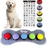 BUYVIKAY Satz von 5-Farben-Hunde Button mit Gummimatte für Kommunikation, Hund sprechende Tasten mit 50-Aufklebern, Haustier-Tasten, trainieren Sie Ihren Hund, um zu Sagen