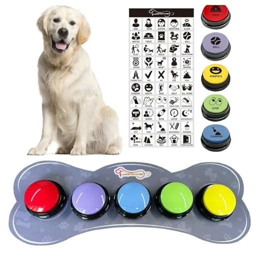BUYVIKAY Conjunto de botones de 5 colores para perros con alfombrilla de goma para comunicación, botones de habla de perro con 50 pegatinas, botones para mascotas, entrena a tu perro para decir