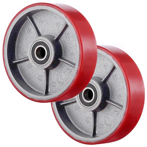 2 ruedas para transpaleta de poliuretano, 200 x 50 mm, eje de 20 mm, incluye rodamientos de bolas para carretilla, carga máxima 3000 kg