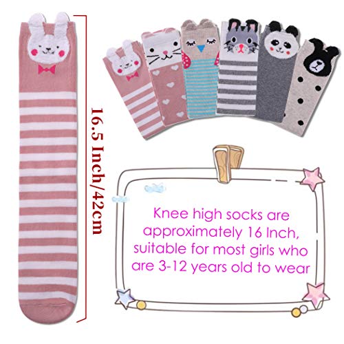 FNOVCO Girls Knee High Socks Kids Crazy Fun Gift Cute Animal Patterns Cotton Long Socks 6 Pairs4