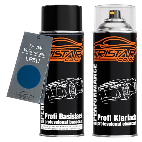 TRISTARcolor Autolack Spraydosen Set für VW/Volkswagen LP5U Bright Blue Metallic/Hellblau Metallic Basislack Klarlack Sprühdose 400ml
