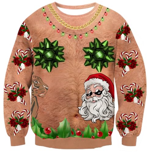 Idgreatim Unisex Ugly Christmas Crewneck Sweatshirt Novelty 3D Graphic Long Sleeve Sweater Shirt