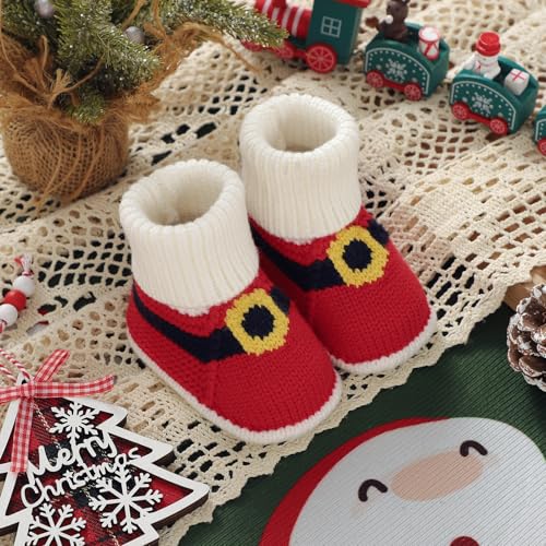 Hadetoto Baby Christmas Booties Newborn Girl Boy Cozy Sock Shoes Infant Toddler Warm Knit Booties2
