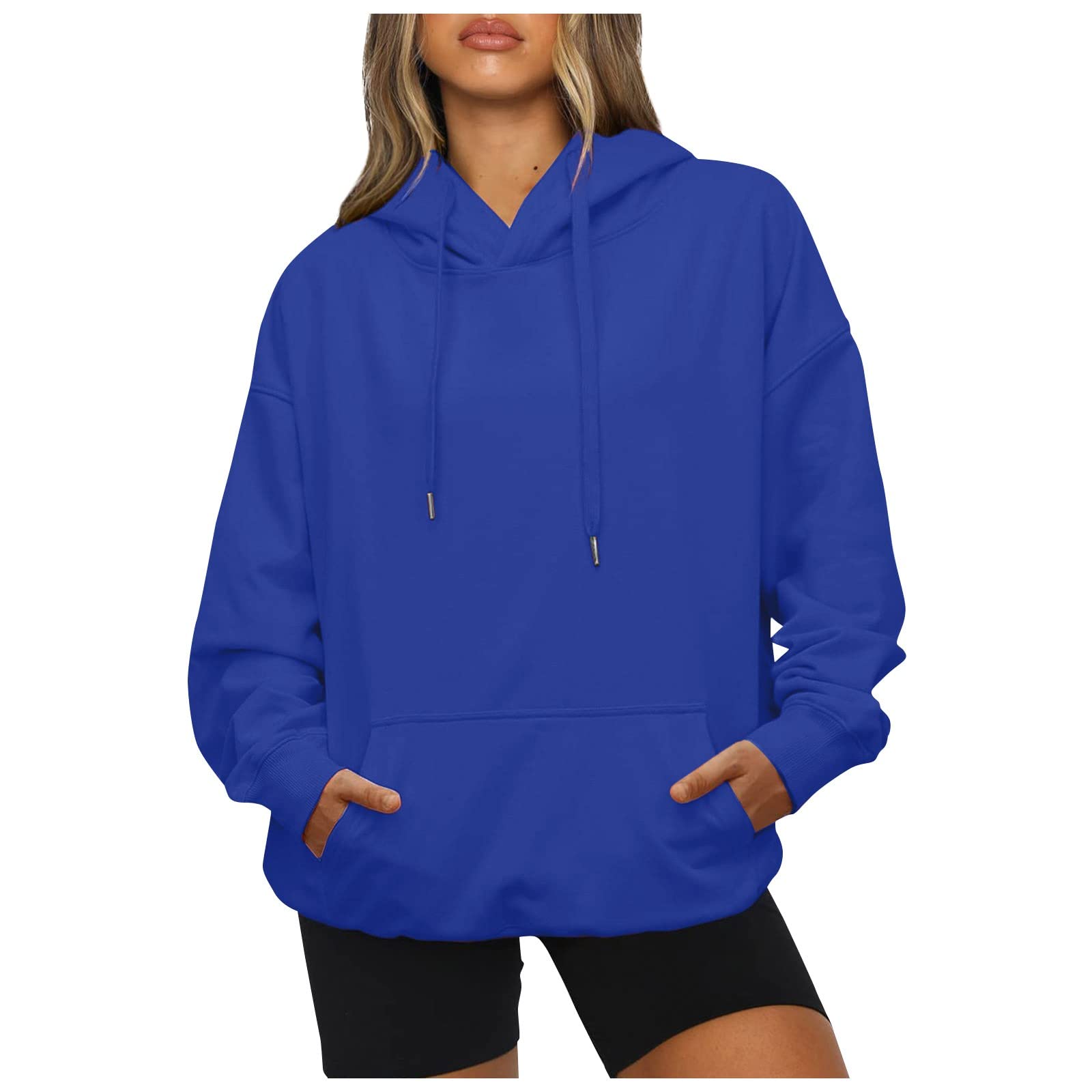 slqdgmryzWomens Hoodies Drawstring Fleece Pullover Long Sleeve Oversized Sweatshirt Solid Color Fall Tops with Pockets