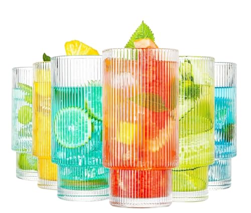 Image of Premium 350 ML Water & Juice Glasses Drinking Glasses,Highball Glasses,Tumblers for Water, Juice, Beer, Cocktail and Mixed Drinks (Set of 6) (Linning - A, 6 Count (Pack of 1))