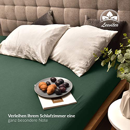 leevitex® Spannbettlaken 120x200cm - 130x200cm | Spannbetttuch Bettlaken | 100% Jersey Baumwolle | Matratzenhöhe bis 25 cm | Ökotex | Dunkelgrün